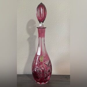 🎩 Vtg CRANBERRY DECANTER IMPERLUX HANDCUT LEAD CRYSTAL EAST GERMANY EMPTY